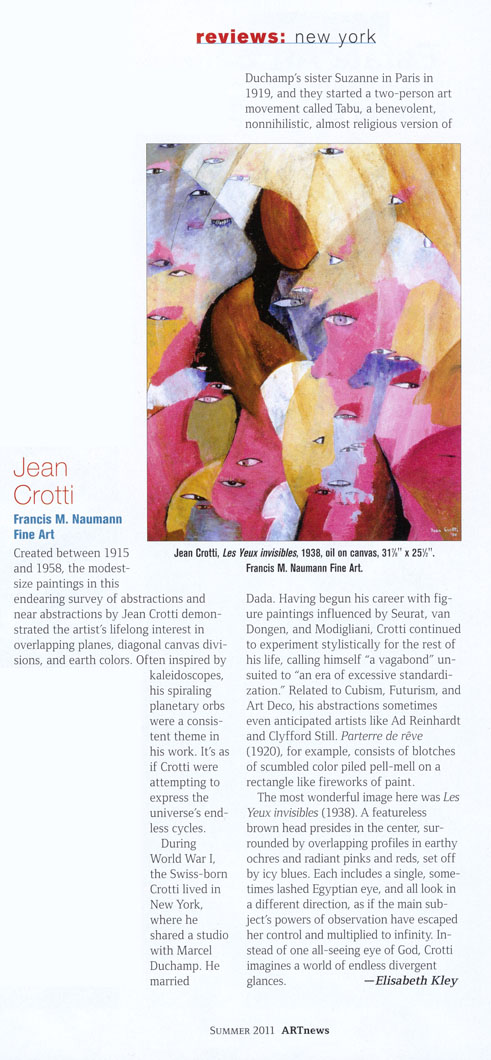 Summer 2011 Artnews review of Crotti Exhibition
